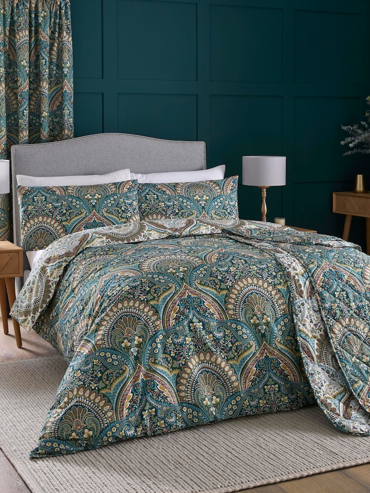 Set Copripiumino King Size Dreams & Drapes Ingrid – Reversibile Floreale/Geometrico In Teal – 2 Federe – 52% Cotone 48% Poliestere - 2