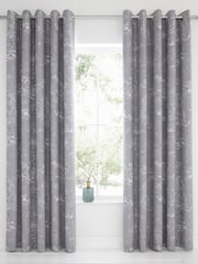 Dreams & Drapes Grey Oriental Garden Blackout Thermal Eyelet Curtains - Image 1 of 3