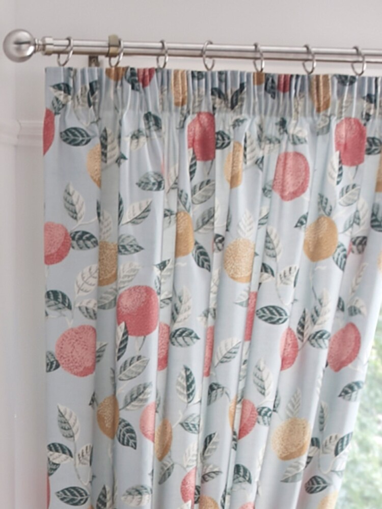 D&D Green Botanical Fruit Pencil Pleat Curtains - Image 2 of 4