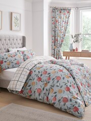 D&D Green Botanical Fruit Pencil Pleat Curtains - Image 3 of 4