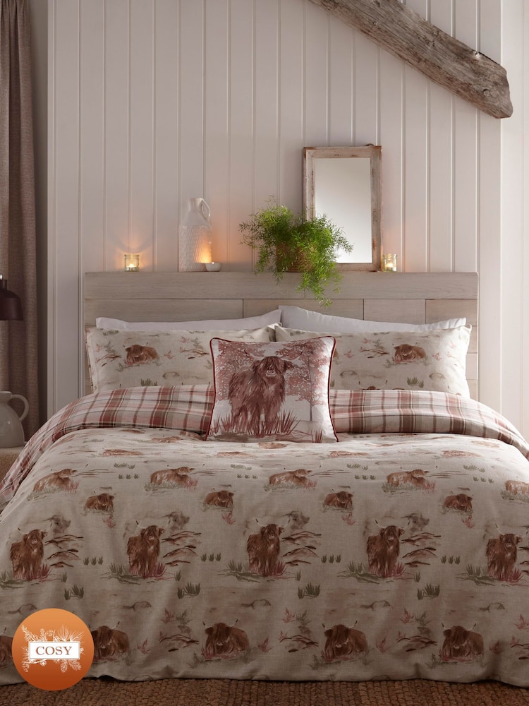Dreams & Drapes Hanson Highland Cow Brushed 100% Cotton Duvet Cover Set - صورة 1 من 4