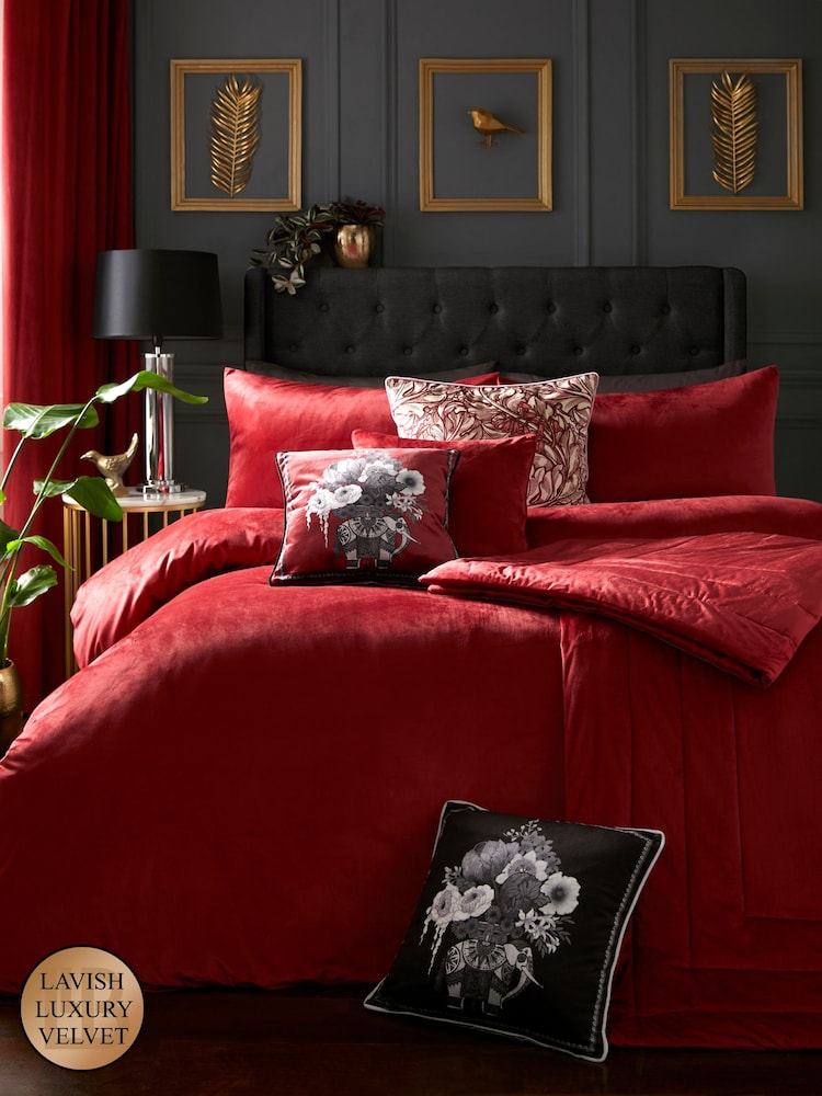 Laurence Llewelyn-Bowen Red Montrose Velvet Duvet Set - Image 1 of 3 Laurence Llewelyn-Bowen Red Montrose Velvet Duvet Set - Image 1 of 3