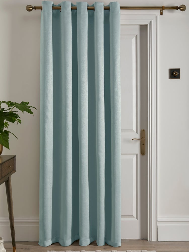 Fusion Blue Strata Dim Out Woven Eyelet Single Door Curtains - Image 2 of 4