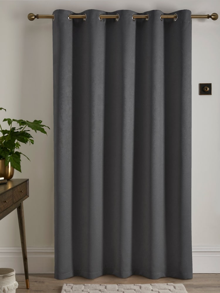 Fusion Grey Strata Room Darkening Woven Eyelet Single Door Curtains - Image 3 of 3