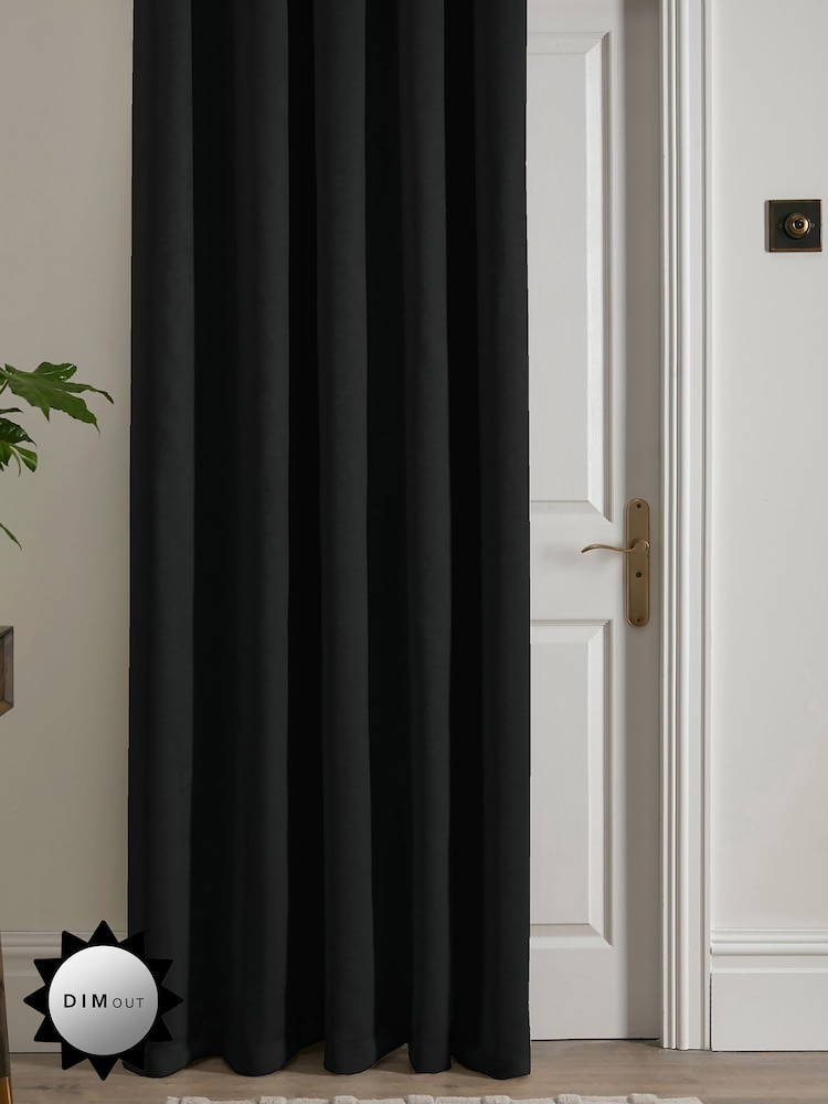 Fusion Black Strata Room Darkening Woven Eyelet Single Door Curtains - Image 1 of 4