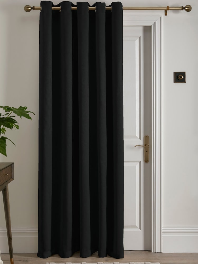 Fusion Black Strata Room Darkening Woven Eyelet Single Door Curtains - Image 2 of 4