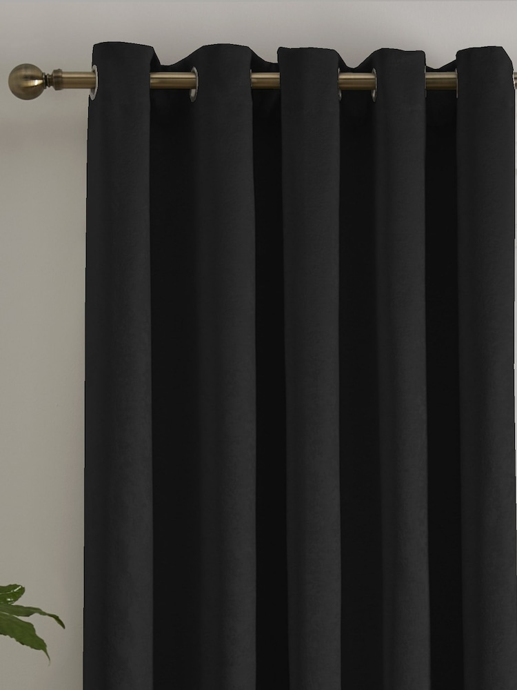 Fusion Black Strata Room Darkening Woven Eyelet Single Door Curtains - Image 3 of 4