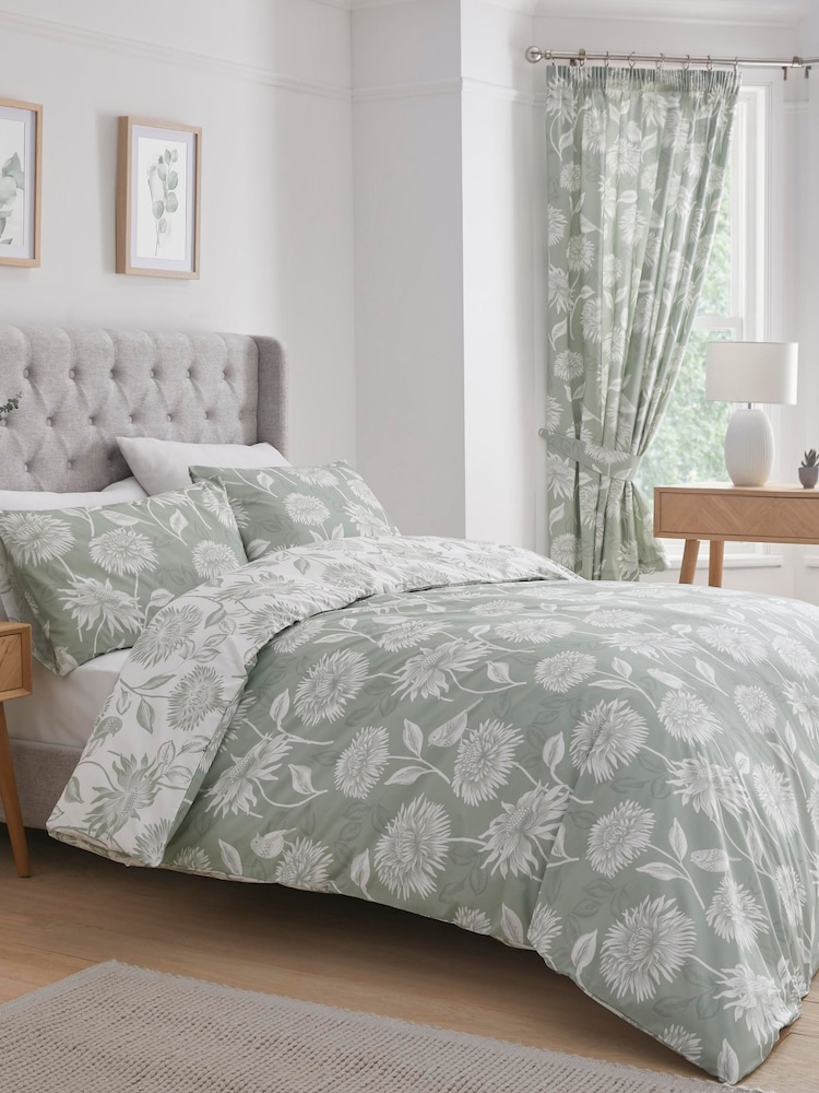 Dreams & Drapes Green Chrysanthemum Easy Care Duvet Cover Set - Image 1 of 4 Dreams & Drapes Green Chrysanthemum Easy Care Duvet Cover Set - Image 1 of 4