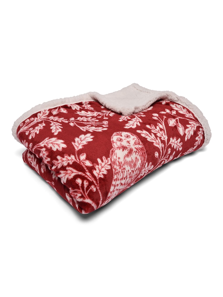 Dreams & Drapes Red Woodland Owls Plush Fleece Bedspread - Image 2 of 3