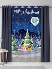 Bedlam Blue Glow Christmas Eyelet Single Panel Curtain - Image 1 of 4