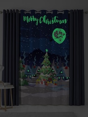 Bedlam Blue Glow Christmas Eyelet Single Panel Curtain - Image 2 of 4