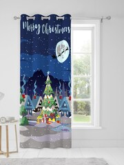 Bedlam Blue Glow Christmas Eyelet Single Panel Curtain - Image 3 of 4