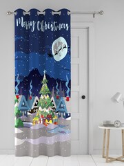 Bedlam Blue Glow Christmas Eyelet Single Panel Curtain - Image 4 of 4