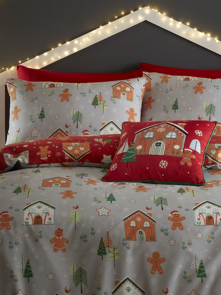 Bedlam Grey Gingerbread House Reversible Christmas Duvet Cover Set - Image 3 of 4