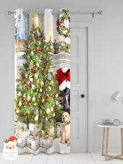 Fusion Christmas Cortinas de painel único com ilhós festivos em formato de árvore - Imagem 1 de 4