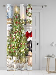 Fusion Christmas Cortinas de painel único com ilhós festivos em formato de árvore - Imagem 2 de 4