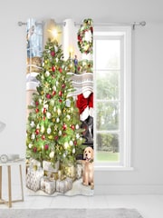 Fusion Christmas Cortinas de painel único com ilhós festivos em formato de árvore - Imagem 3 de 4