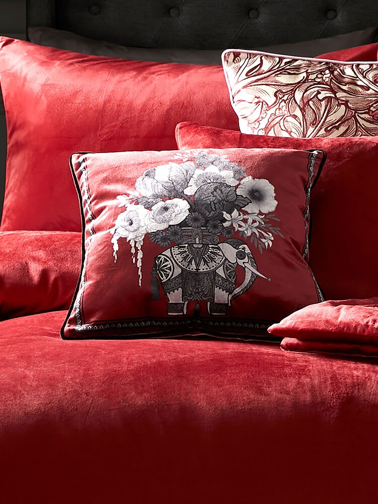 Laurence Llewelyn-Bowen Red Generou Elephant Velvet Filled Cushion - Image 1 of 1 Laurence Llewelyn-Bowen Red Generou Elephant Velvet Filled Cushion - Image 1 of 1