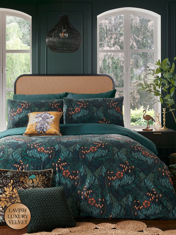Laurence Llewelyn-Bowen Green Rambleicious Velvet Duvet Cover Set - Image 1 of 4