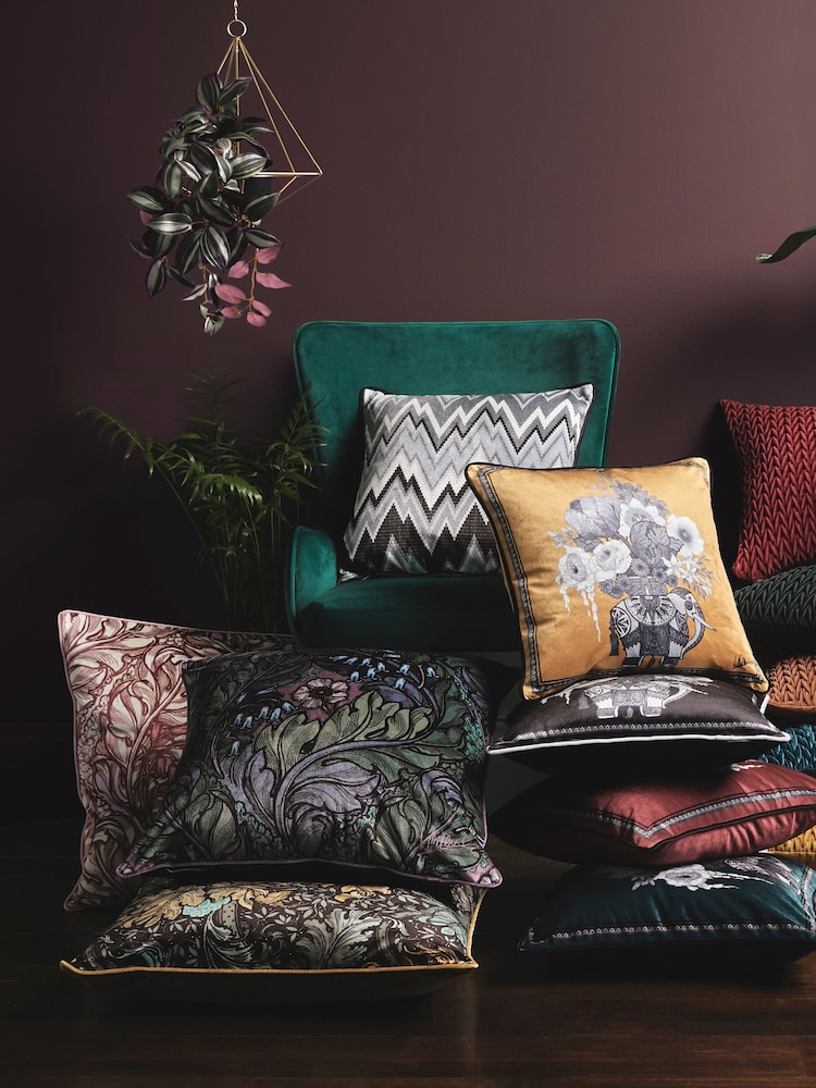 Laurence Llewelyn-Bowen Green Rambleicious Velvet Filled Cushion - Image 2 of 4
