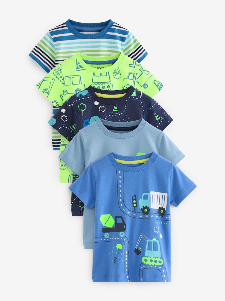 Blue/Green Short Sleeve T-Shirts 5 Pack (3mths-7yrs) - Image 1 of 1 Blue/Green Short Sleeve T-Shirts 5 Pack (3mths-7yrs) - Image 1 of 1