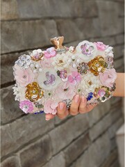 Chi Chi London Cream 3D Floral Embellished Sequin Clutch Bag - Image 2 of 2