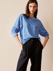 Blue 100% Linen Long Sleeve Crew Top - Image 2 of 6