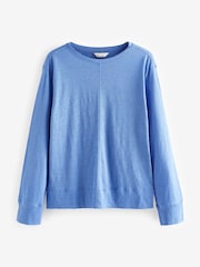 Blue 100% Linen Long Sleeve Crew Top - Image 5 of 6