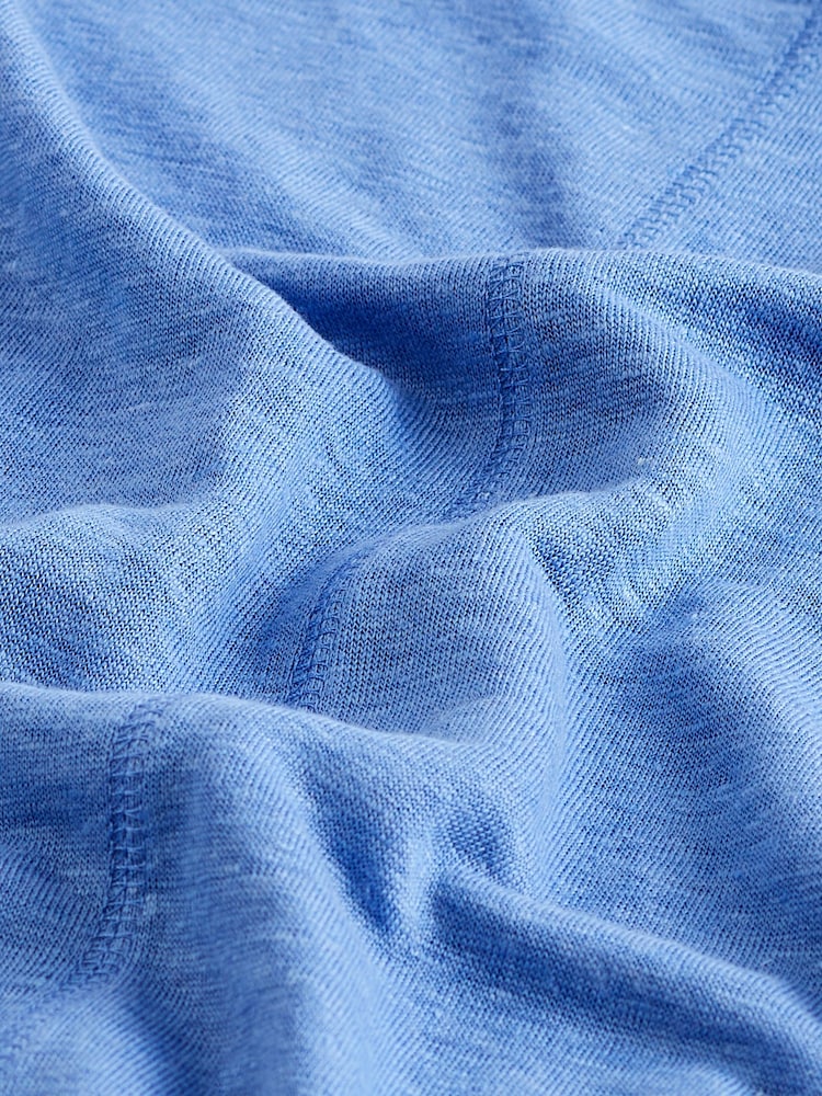 Blue 100% Linen Long Sleeve Crew Top - Image 6 of 6