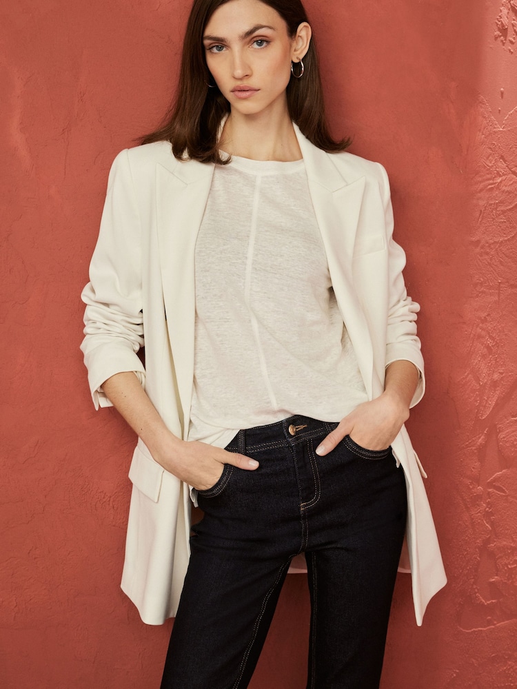Ecru 100% Linen Long Sleeve Crew Top - Image 1 of 7