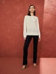Ecru 100% Linen Long Sleeve Crew Top - Image 2 of 7