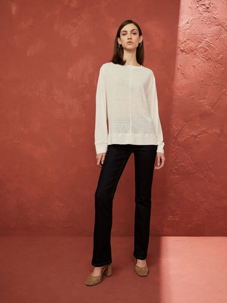 Ecru 100% Linen Long Sleeve Crew Top - Image 2 of 7