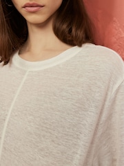 Ecru 100% Linen Long Sleeve Crew Top - Image 5 of 7