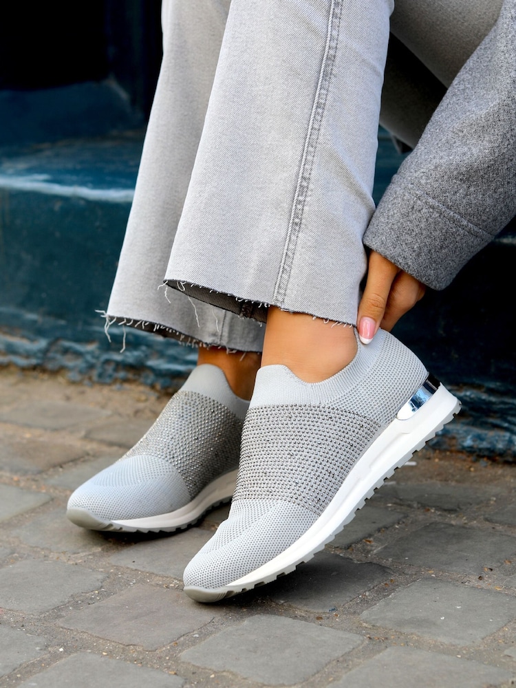 Linzi Grey Storme Trainers with Diamante Embellishment - Image 1 of 5