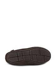 Totes Brown Mens Isotoner Distressed Winter Moccasin Slippers with Herringbone Socks - Image 5 of 5