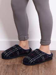 Totes Navy Blue Isotoner Mens Perforated Suedette Mule Slippers - Image 1 of 4