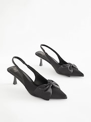 Black Satin Forever Comfort® Bow Slingback Kitten Heels - Image 3 of 8