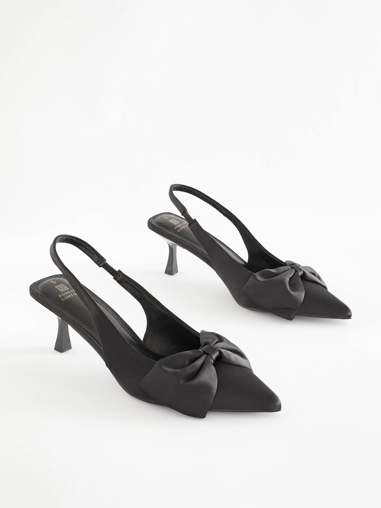 Black Satin Forever Comfort® Bow Slingback Kitten Heels - Image 3 of 8