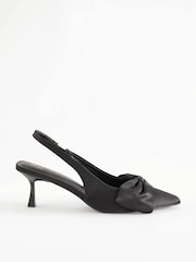 Black Satin Forever Comfort® Bow Slingback Kitten Heels - Image 4 of 8