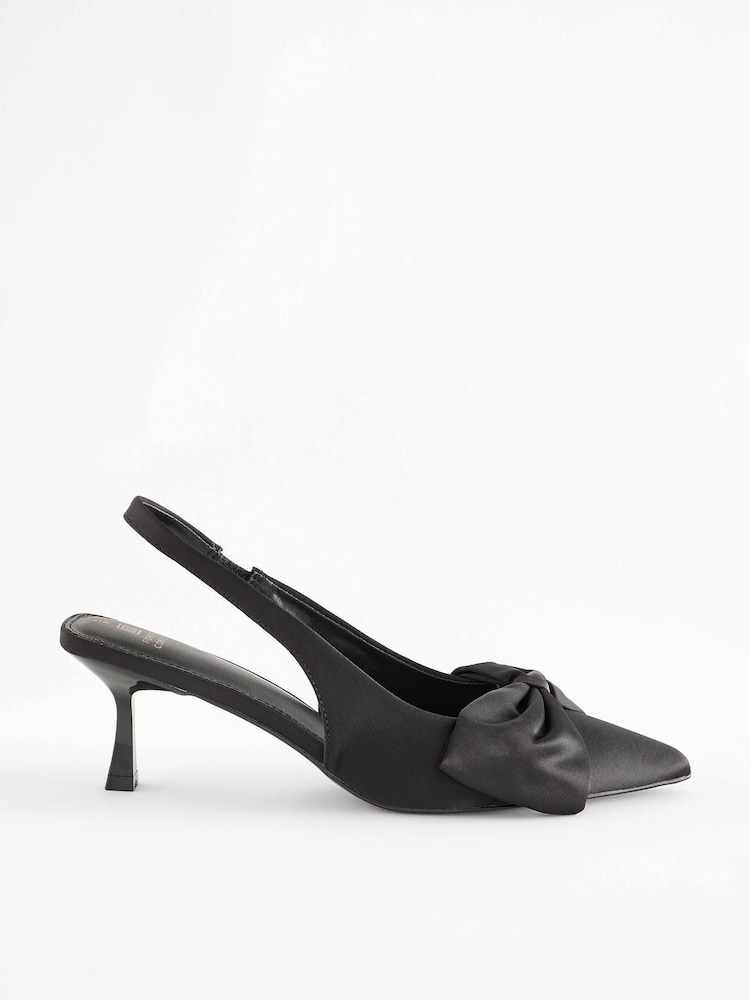 Black Satin Forever Comfort® Bow Slingback Kitten Heels - Image 4 of 8