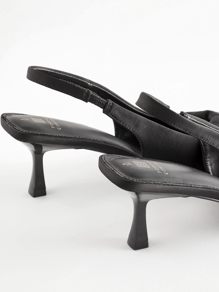 Black Satin Forever Comfort® Bow Slingback Kitten Heels - Image 5 of 8
