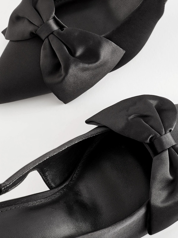 Black Satin Forever Comfort® Bow Slingback Kitten Heels - Image 6 of 8