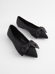 Black Forever Comfort® Bow Point Toe Ballerinas - Image 1 of 4