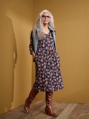 Seasalt Cornwall Blue Brush Drawing Three Quarter Sleeve Dress - Image 1 of 8