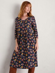 Seasalt Cornwall Blue Brush Drawing Three Quarter Sleeve Dress - Image 3 of 8