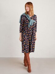 Seasalt Cornwall Blue Brush Drawing Three Quarter Sleeve Dress - Image 5 of 8