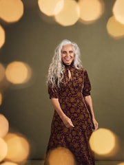 Seasalt Cornwall Brown Four Lanes Velvet Empire Line Midi Dress - Image 1 of 3