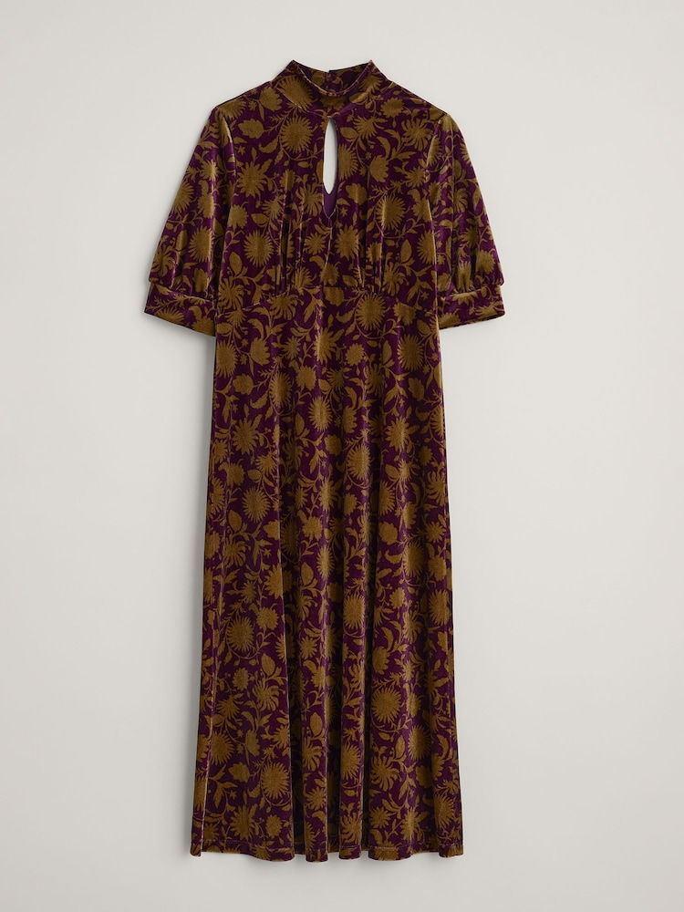 Seasalt Cornwall Brown Four Lanes Velvet Empire Line Midi Dress - Image 2 of 3
