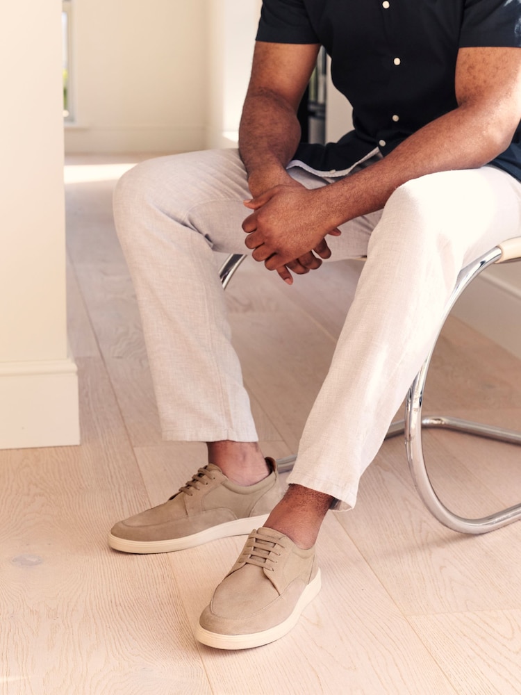 Stone Cream Suede Cupsole Casual Shoes - Image 1 of 7