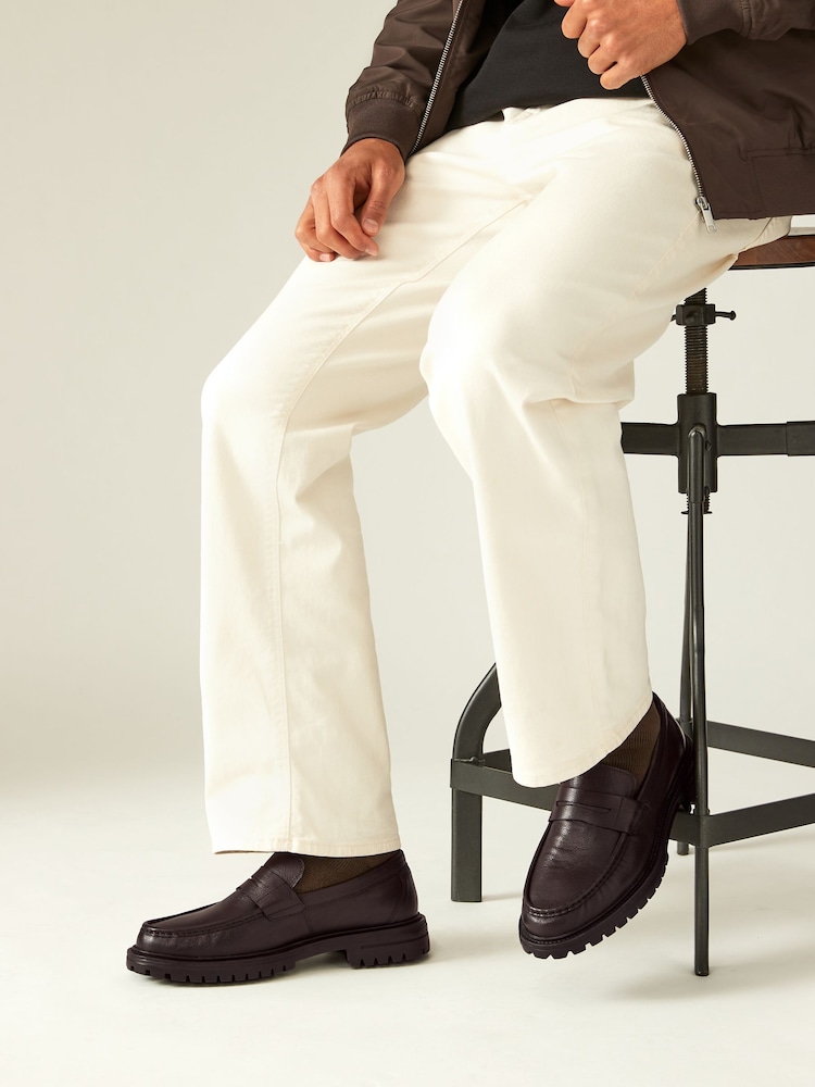 Brown Leather Cleated Saddle Loafers - Image 1 of 7